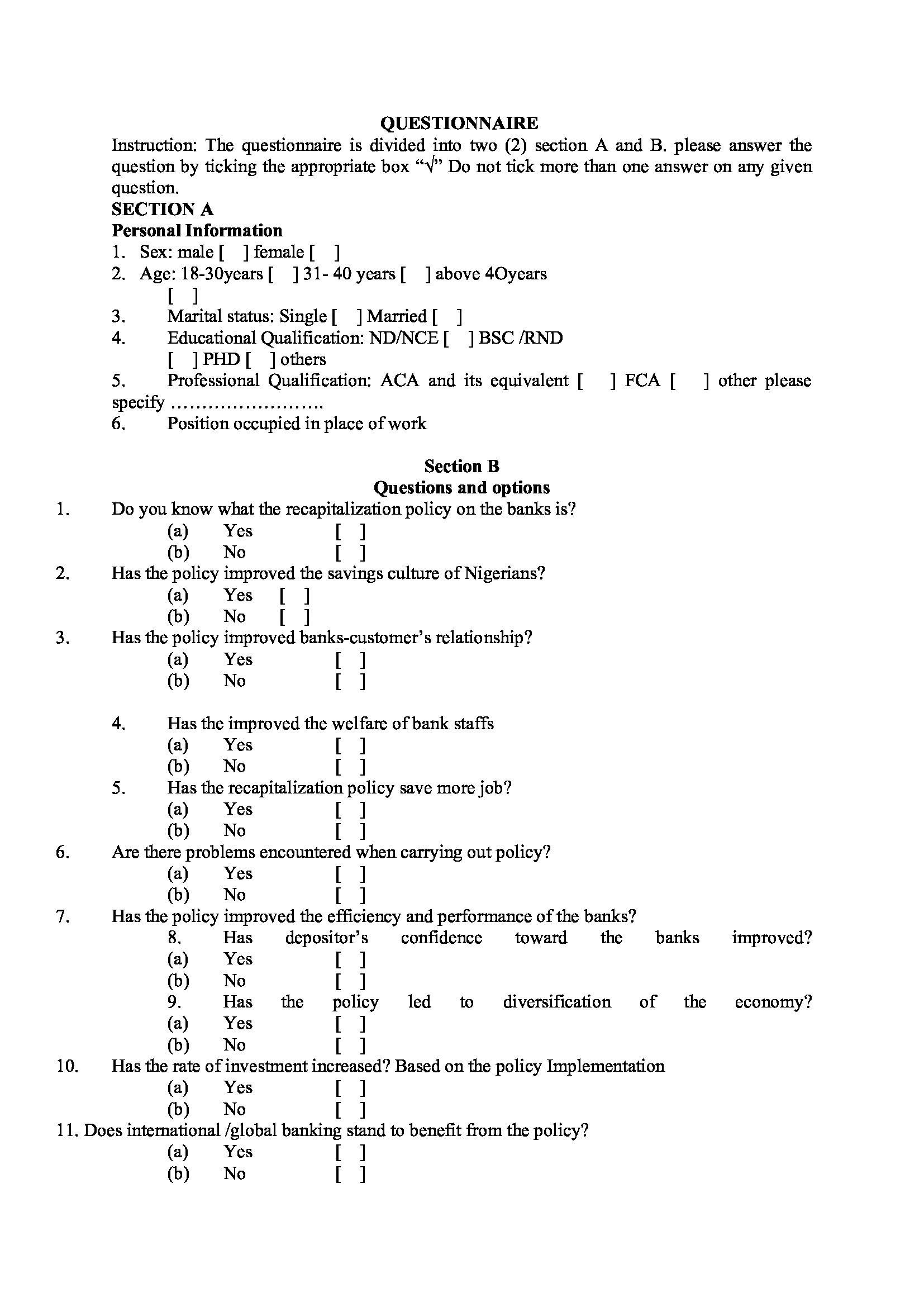 Questionnaire Sample 1 -Developing Research Questions and Questionnaires