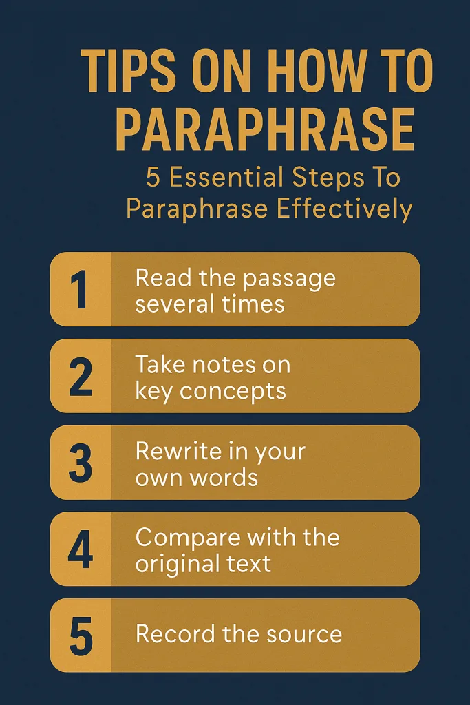 TIPS ON HOW TO PARAPHRASE - 5 Essential Steps To Paraphrase Effectively 1 TIPS ON HOW TO PARAPHRASE - 5 Essential Steps To Paraphrase Effectively